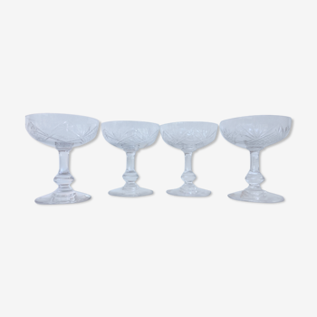 4 Saint Louis engraved crystal champagne glasses