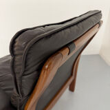 Vintage 70s Dreipunkt Scala design armchair in black leather and teak.