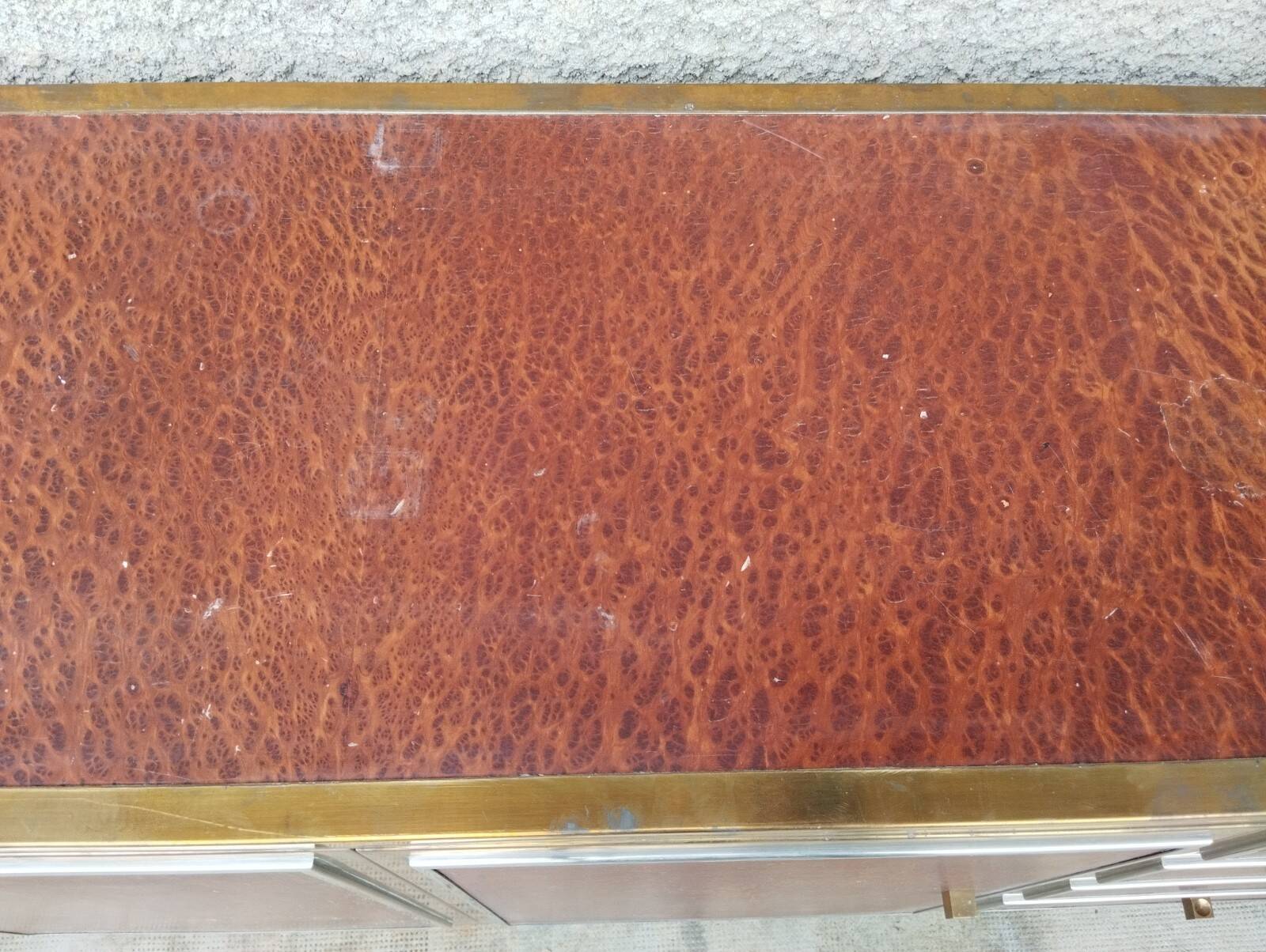 Sideboard shelf design 70 Michel Pignères amboyna burl chrome brass