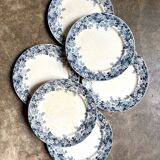 6 Sarreguemines flat plates in blue ironstone, "Récamier" service