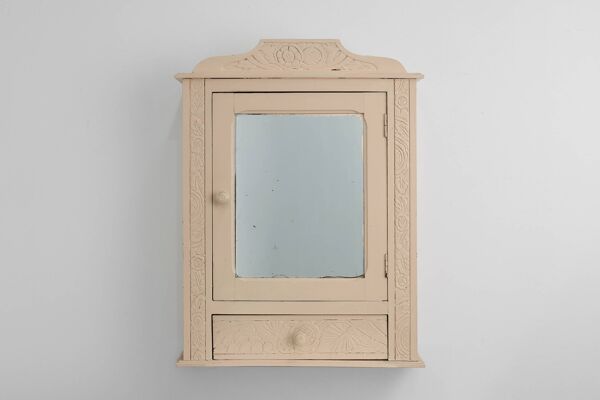 Armoire de toilette Art Déco française en bois et miroir, années 1930