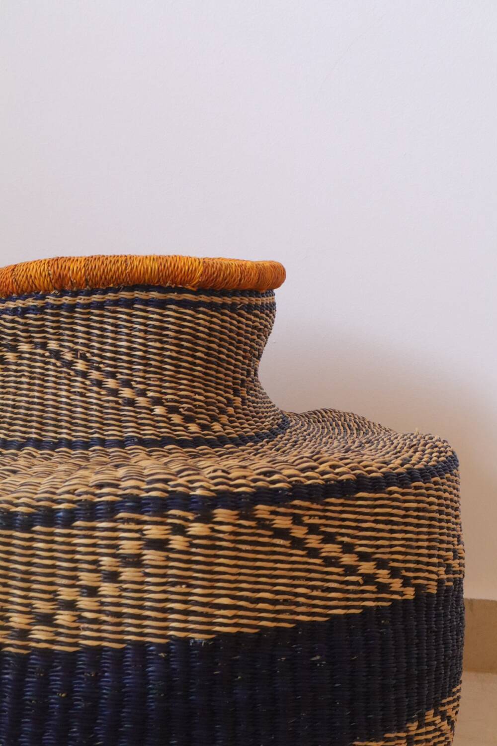 Bolga Basket Colorful African Decorative Basket Navy and Mustard Yellow
