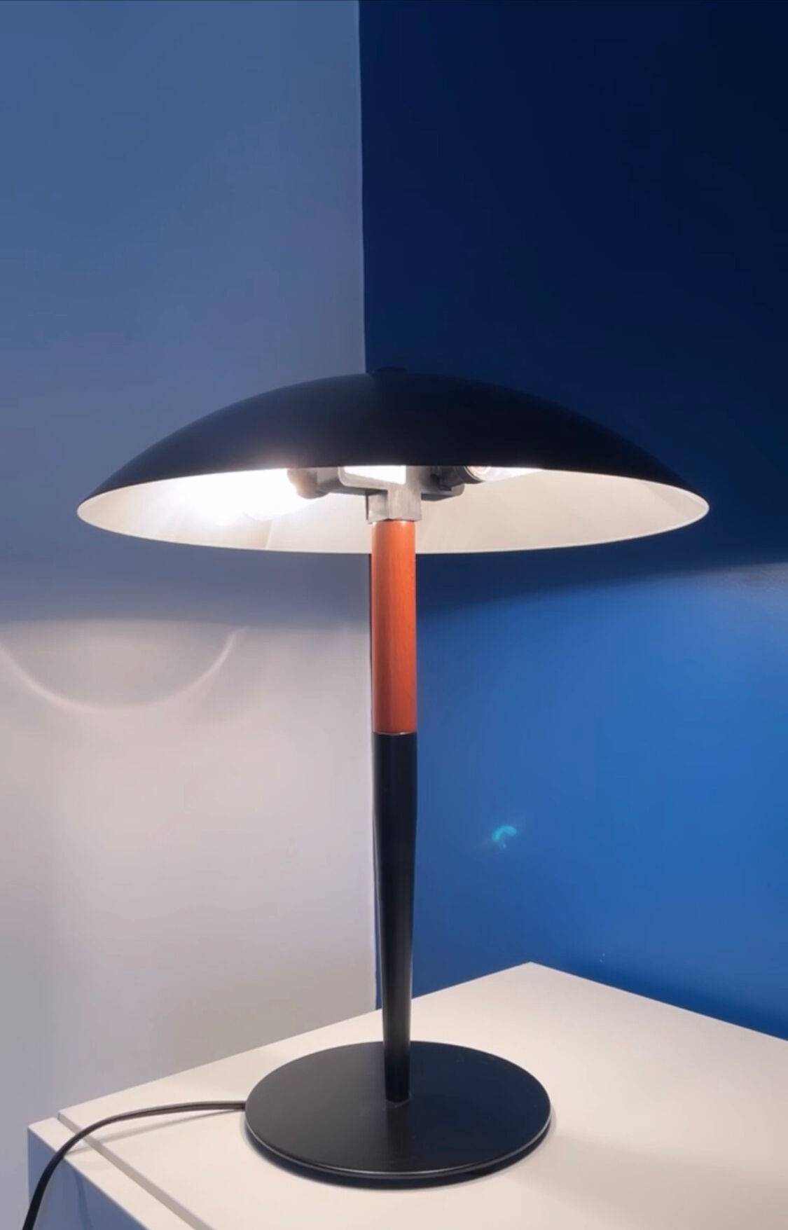 Lamp aluminor black metallic and wood mushroom shape