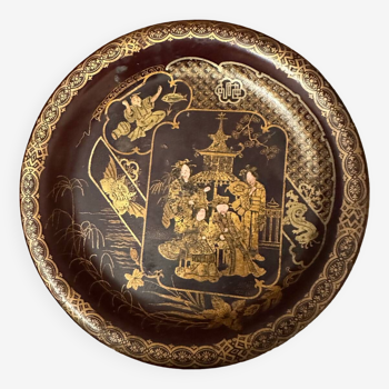 Small 19th century papier-mâché tray - lacquered Japanese decoration - diameter 20 cm