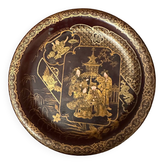 Small 19th century papier-mâché tray - lacquered Japanese decoration - diameter 20 cm