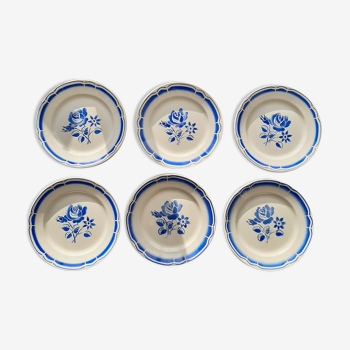 Loy 6 assiettes fleurs bleues Badonviller