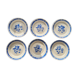 Loy 6 assiettes fleurs bleues Badonviller
