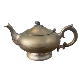 English teapot in silver pewter golden patina