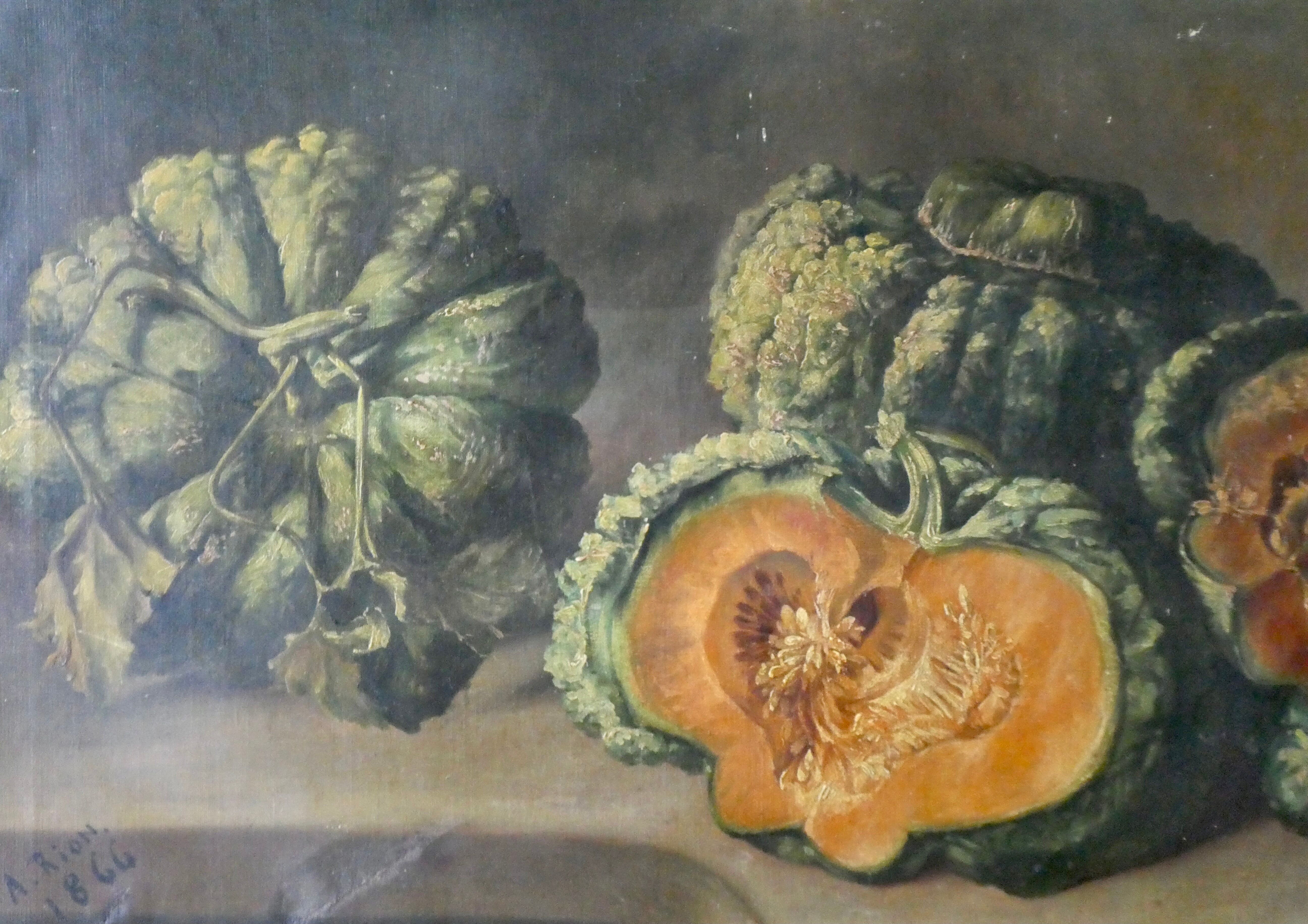 Painting, oil on canvas, still life with pumpkins, nineteenth