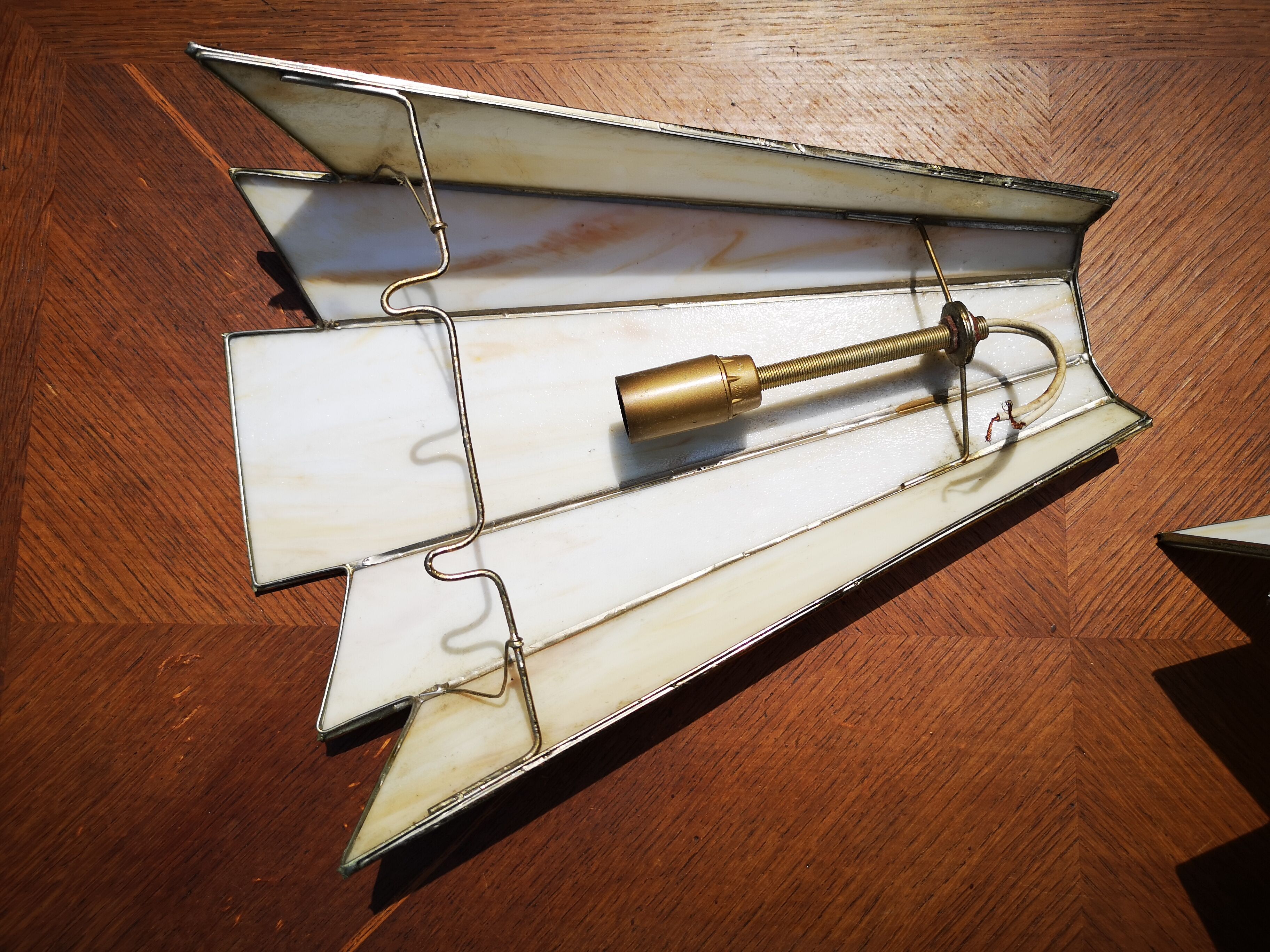 Pair of brass and glass paste sconces