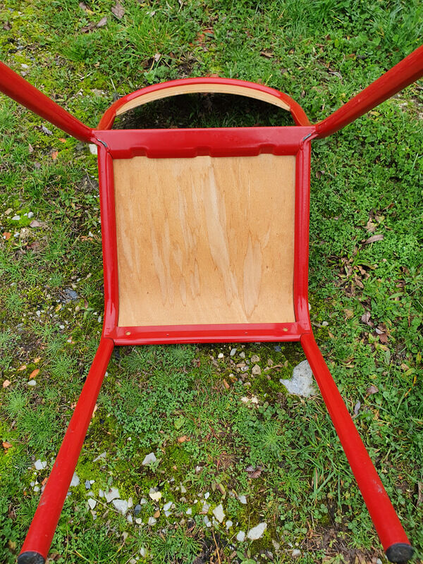8 chaises tube bordeaux avec assise bois