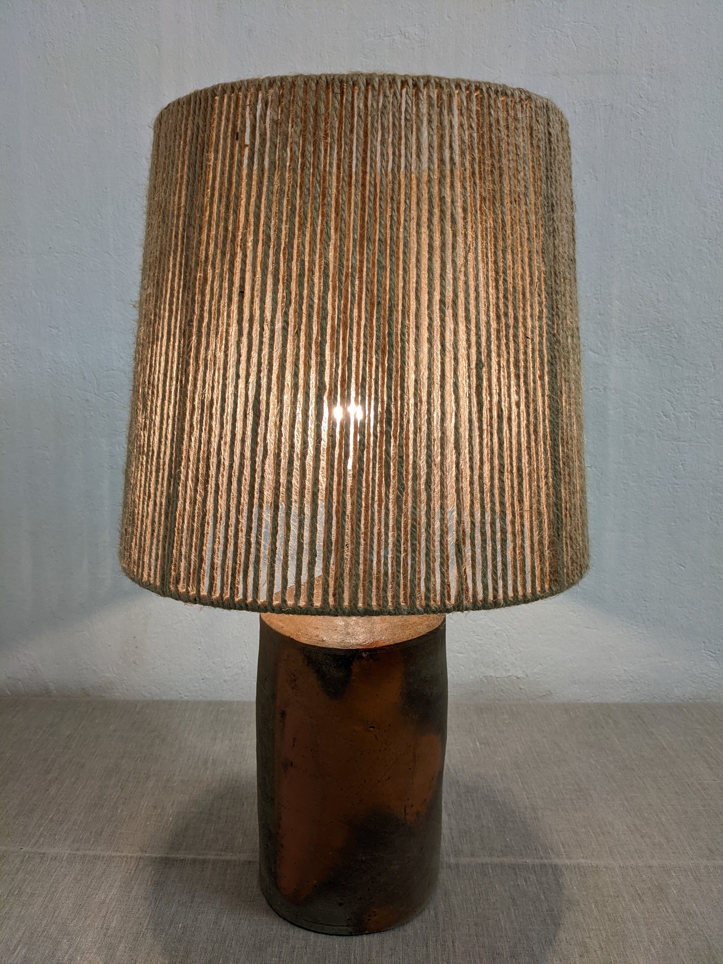 Vintage stoneware lamp and jute rope