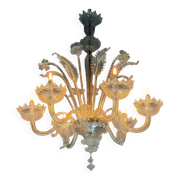 Venetian chandelier made of Murano glass, six light arms, circa 1940.