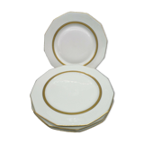 Lot de 4 assiettes à dessert en porcelaine de Limoges blanc et double dorure