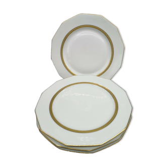 Lot of 4 porcelain dessert plates of white Limoges and double gilding