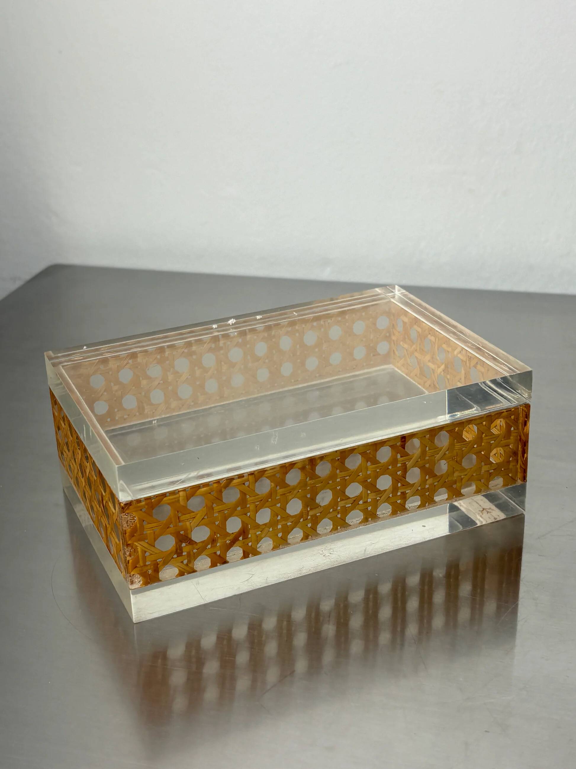 Lucite & rattan vanity box, Christian Dior style, 1970s