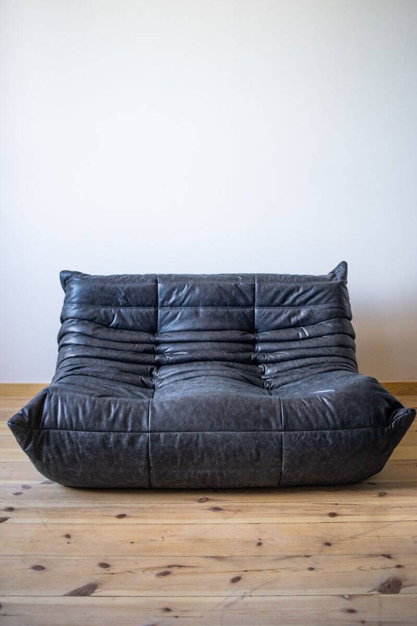 Black leather 3-seat Togo sofa attributed to Michel Ducaroy for Ligne Roset
