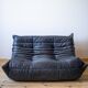 Black leather 3-seat Togo sofa attributed to Michel Ducaroy for Ligne Roset