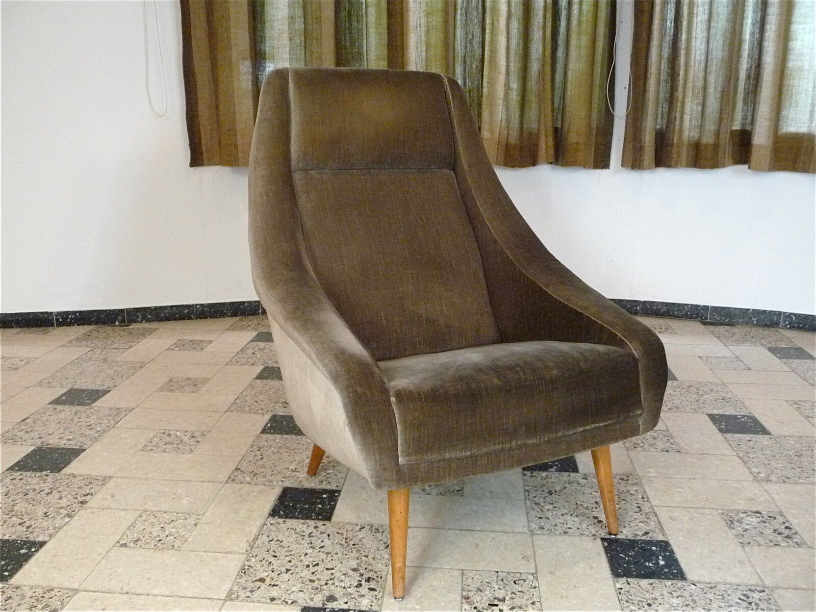 Mid-century mohair velvet high-back easy chair, Italy 1950s