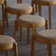 Modern Swedish, set of 14 stackable stools in birch and hessian fabric, 1980s.