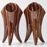 Pair of vases with 3 vintage horns 1960
