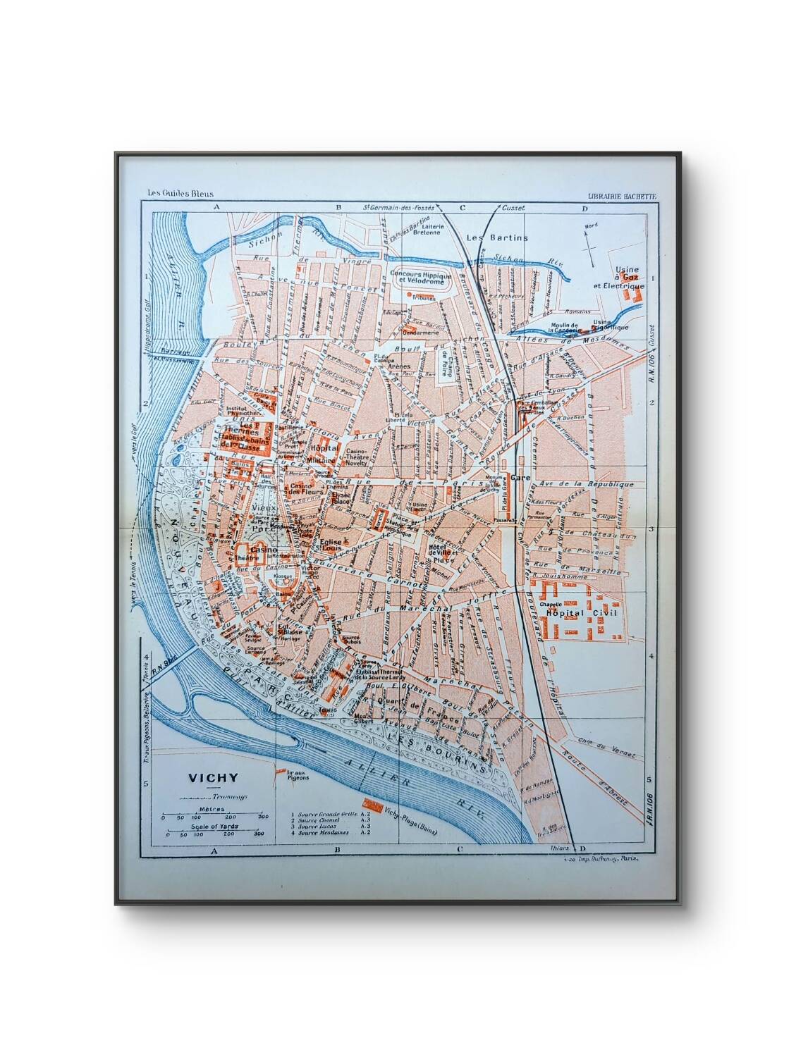 Printed in 1931, map of Vichy, Allier.