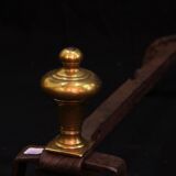 Pair of andirons in gilded bronze and iron of the 19th