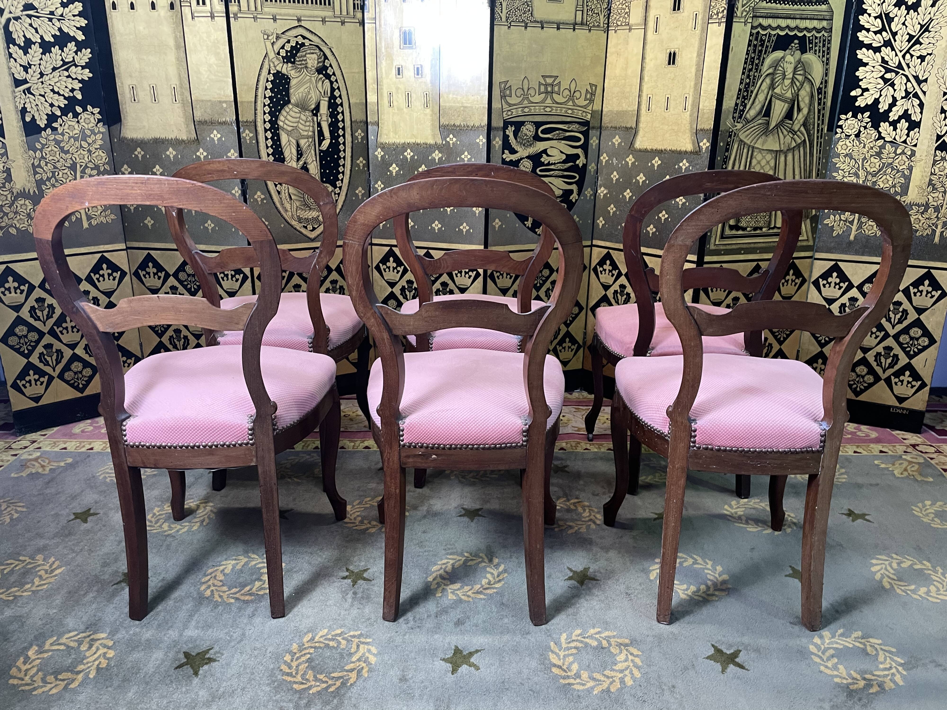 Suite of 6 Louis Philippe pink velvet chairs