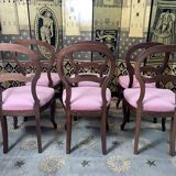 Suite of 6 Louis Philippe pink velvet chairs