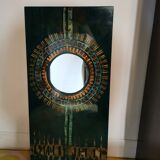 Green and gold laque mirror signed Clémence