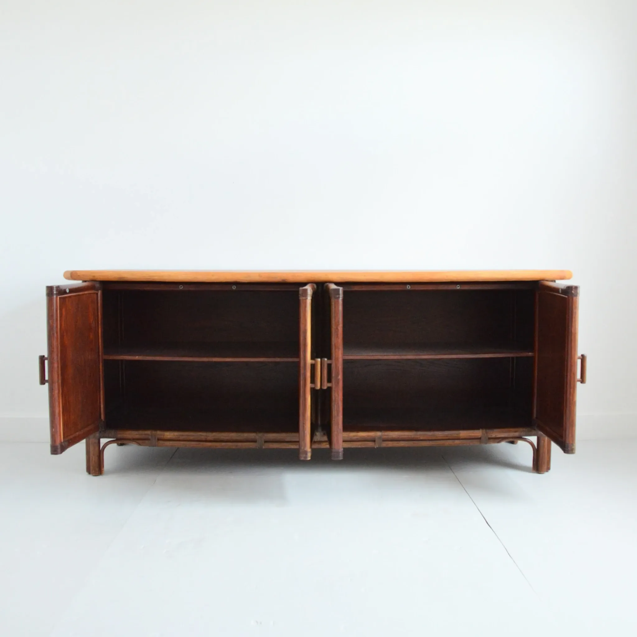 Buffet / Wooden and rattan sideboard 1960s / 1970s vintage
