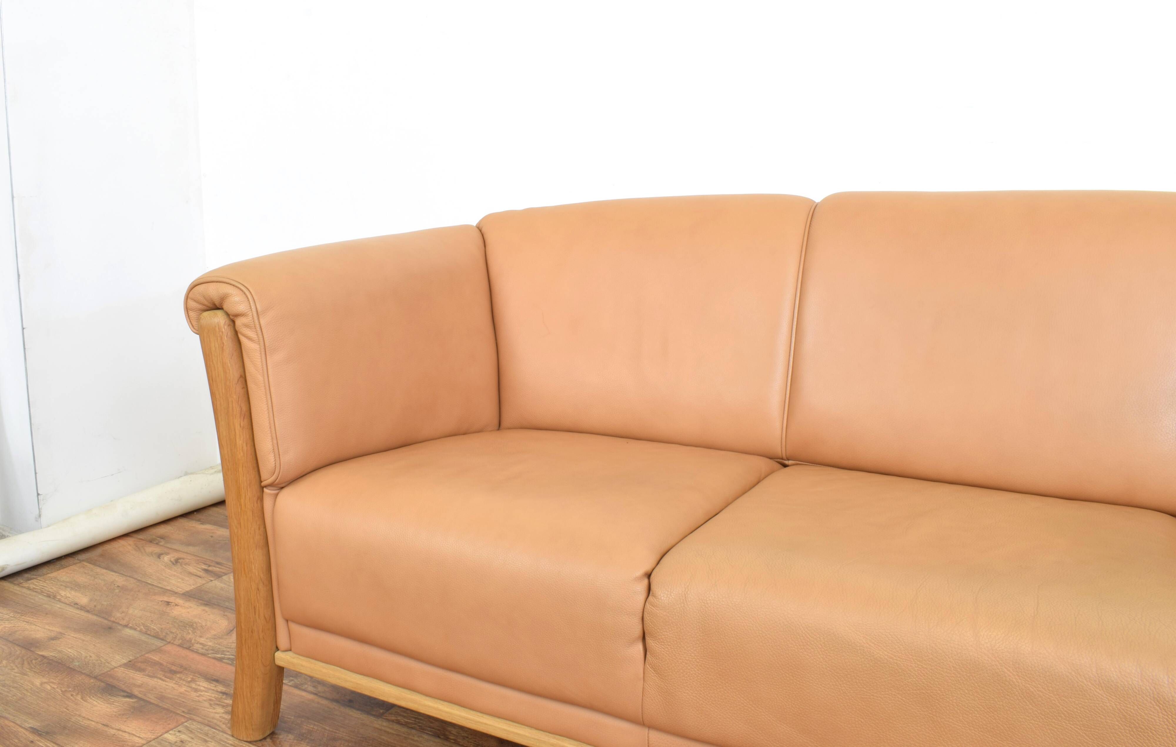 Mid-Century Danish Oak & Leather Sofa, 1970s.
