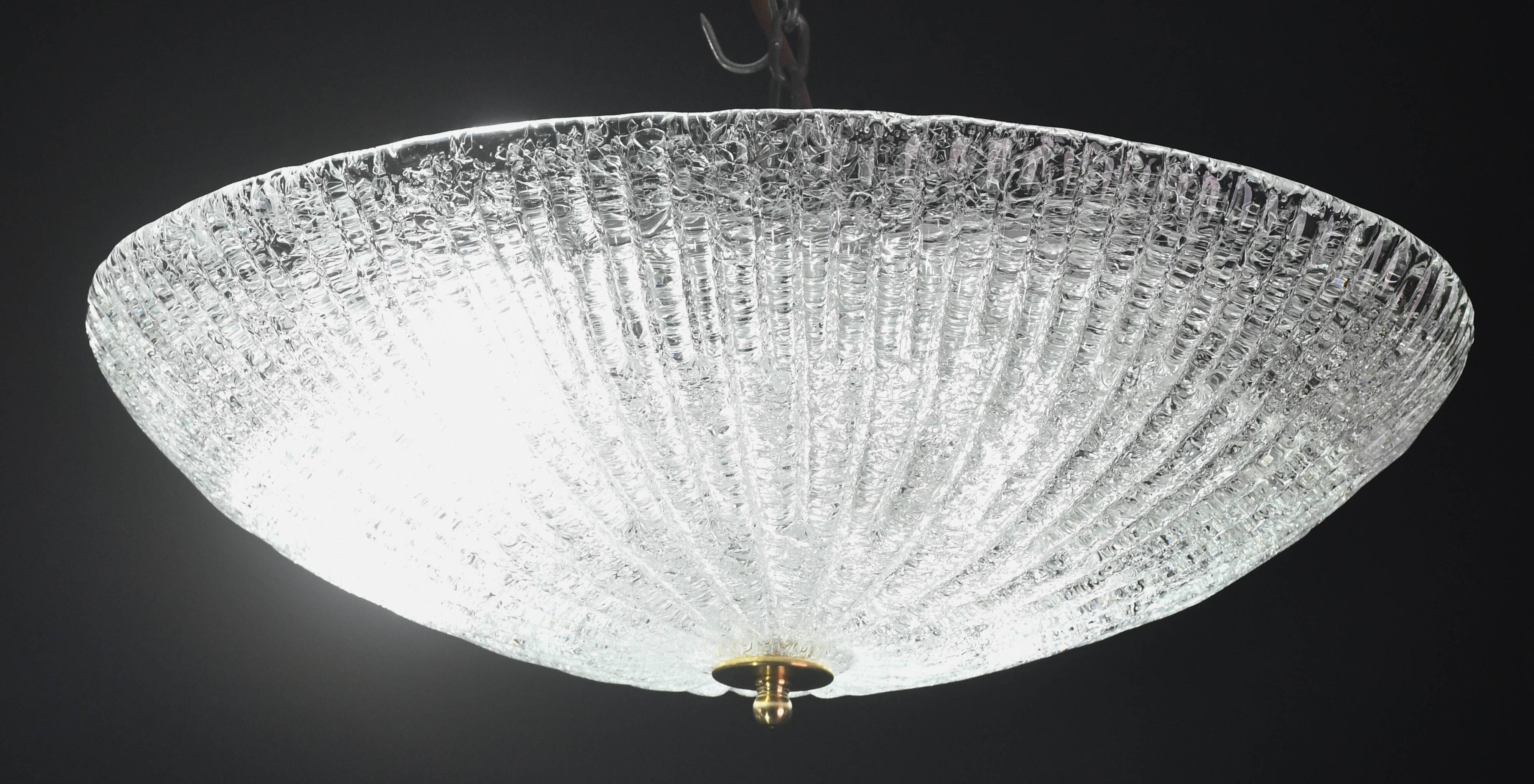 Vintage Italian Transparent Murano Glass Flush Mount Light
