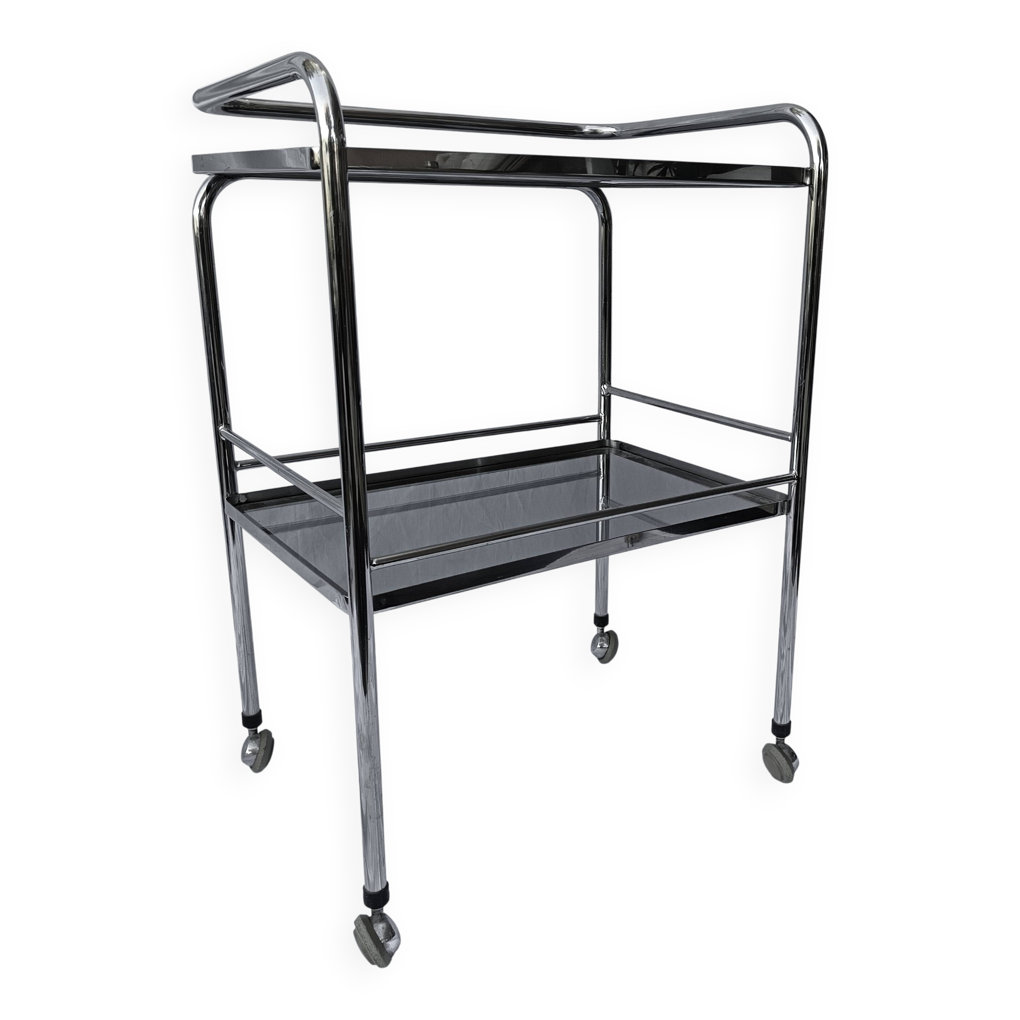 metal rolling dessert trolley: glass