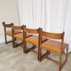 Lot de 4 chaises de salle à manger vintage / design sculptural en bois des années 70, cuir marron