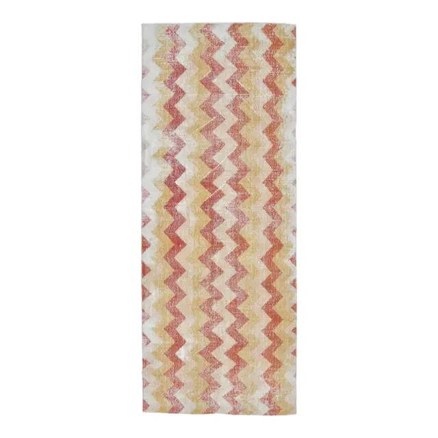 Vintage Chevron Yellow Turkish Hand-Knotted Tribal Runner 111x281