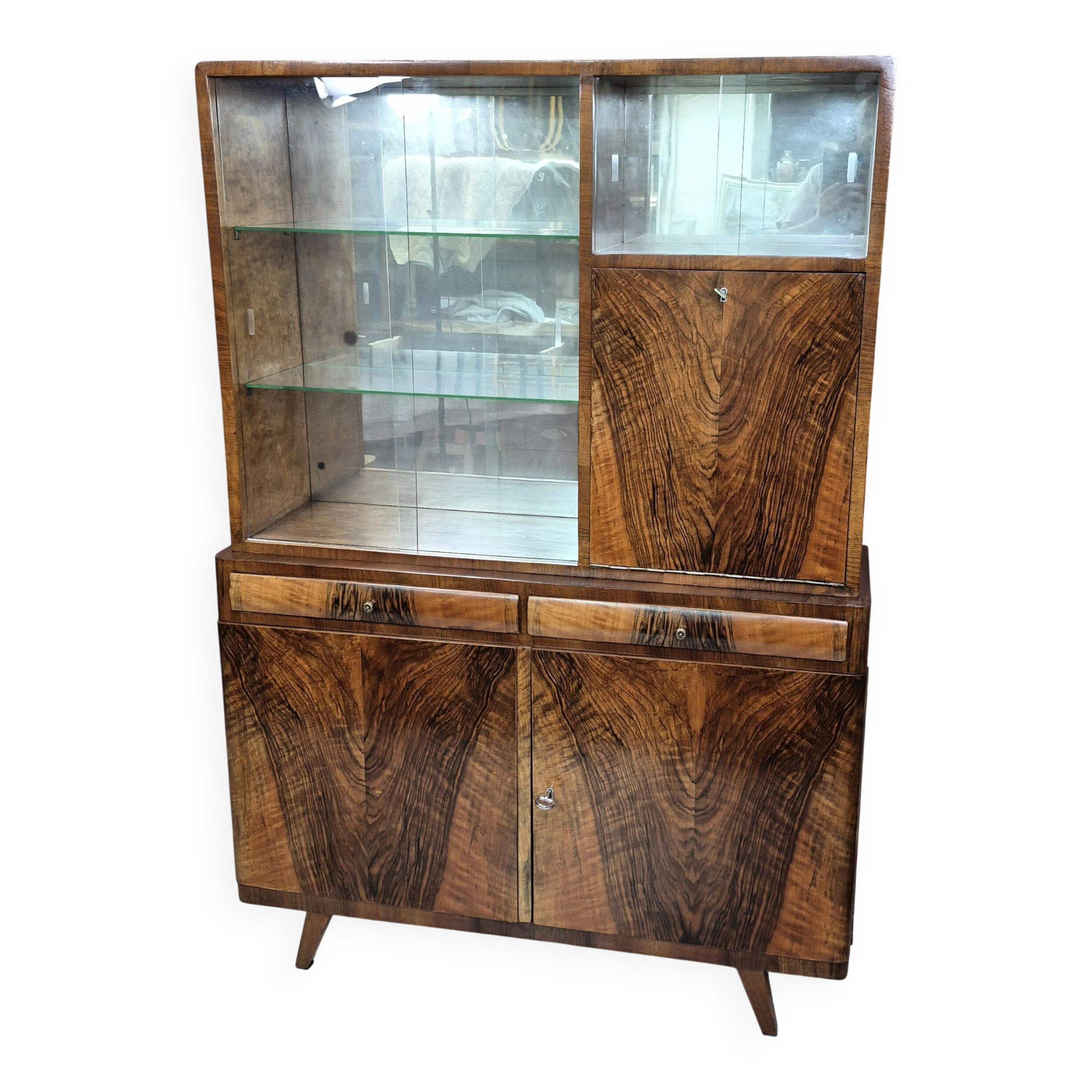 Walnut unique piece with soul. Sideboard with bar from the 60s after complete renovation