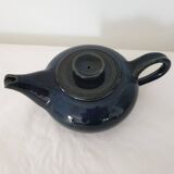 Blue glazed stoneware ceramic teapot Signed Pictogram Signature to identify