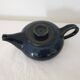 Blue glazed stoneware ceramic teapot Signed Pictogram Signature to identify