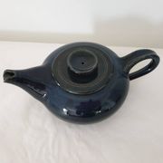 Blue glazed stoneware ceramic teapot Signed Pictogram Signature to identify