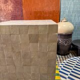Ivory white Zellige ceramic cube side table
