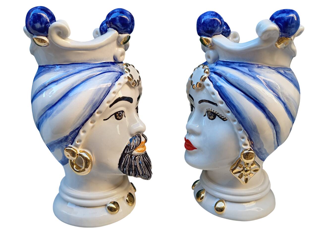 Coppia di Teste di moro siciliane in ceramica