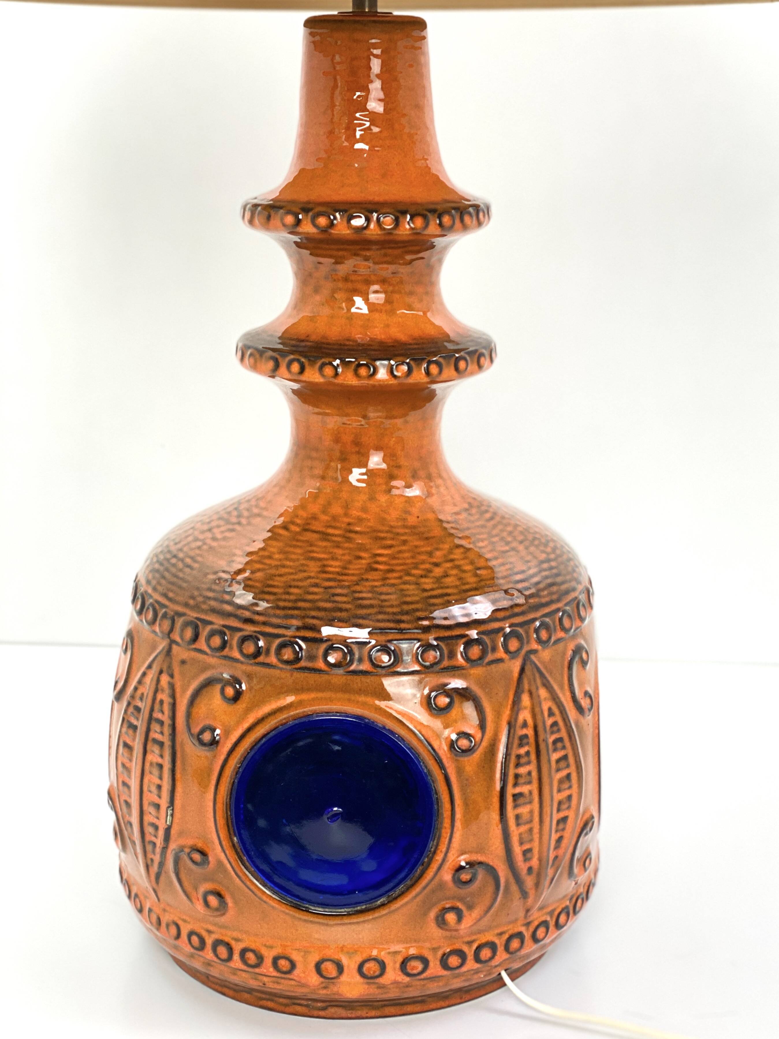 Large vintage ceramic lamp – cobalt blue decor – 1960s/70s