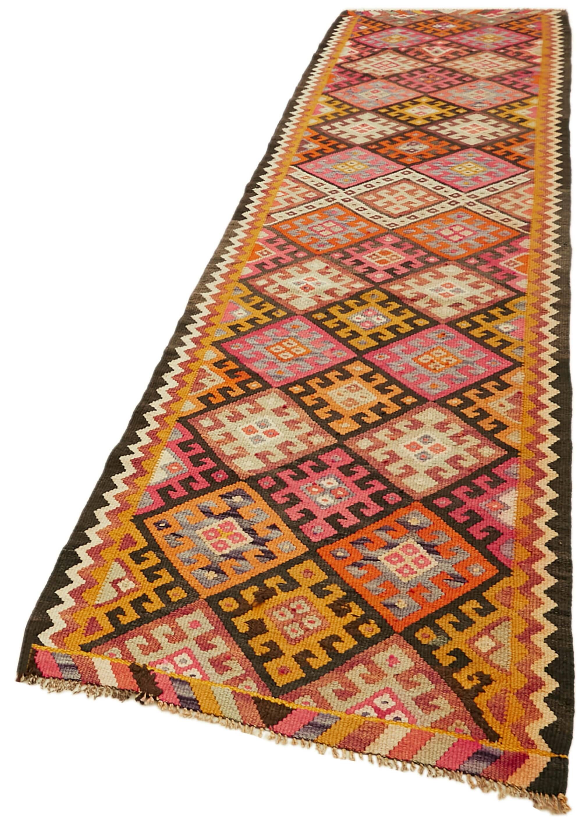Turkish Handwoven Vintage Herki Kilim 100 cm x 380 cm