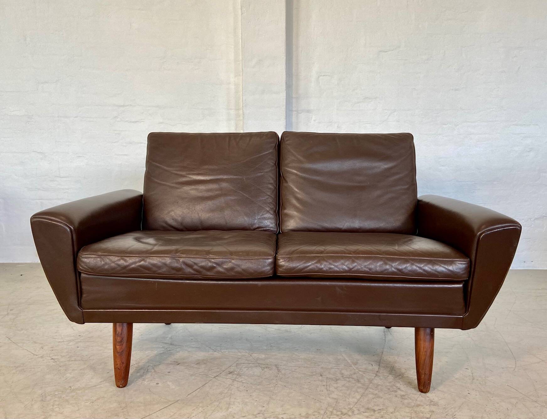 Canapé 2 places g. thams vintage rétro danois du milieu du siècle en cuir de coco des années 60