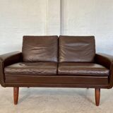 Canapé 2 places g. thams vintage rétro danois du milieu du siècle en cuir de coco des années 60