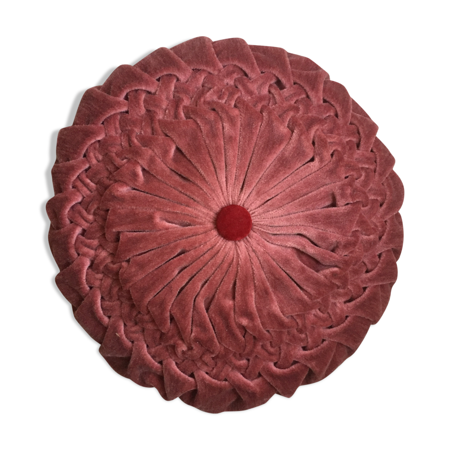 Coussin rond en velours plissé