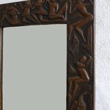 Copper relief wall mirror | Bragalini Angelo style | Italy | 1970s