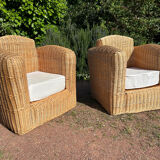 Large rattan armchairs