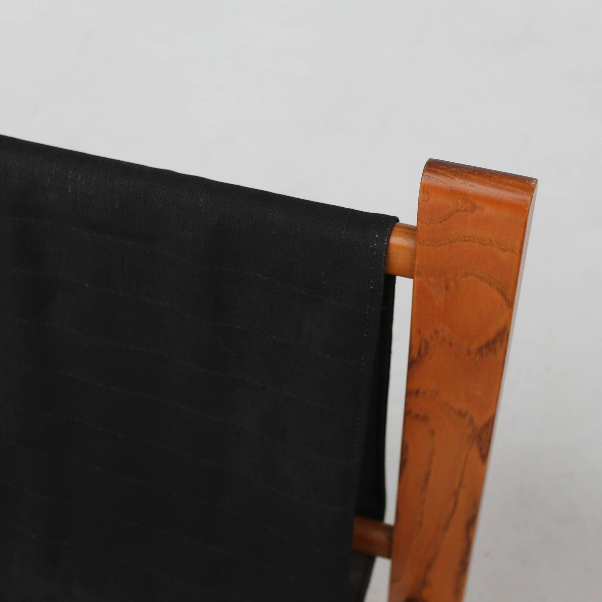 Set of Italian wooden chairs with black fabric